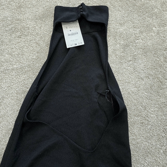 ZARA Black Halter Neck Open Back Maxi Dress S Long Bodycon Gown NWT - Picture 6 of 9